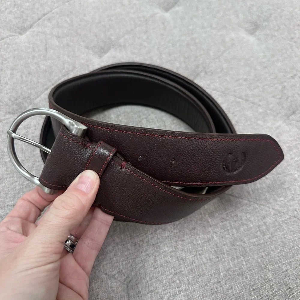 Kerrits XL leather belt blue, brown and grey simple D equestrian belt